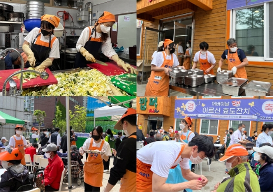 BBQ 대학생 봉사단 올리버스(Olive Us)가 지난 7일 밥퍼나눔운동본부에서 봉사활동을 하고 있다