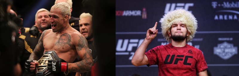 돌아오라고 도발하는 올리베이라(왼쪽)와 친구 마카체프와 싸우라고 하는 하빕(사진출처=UFC)