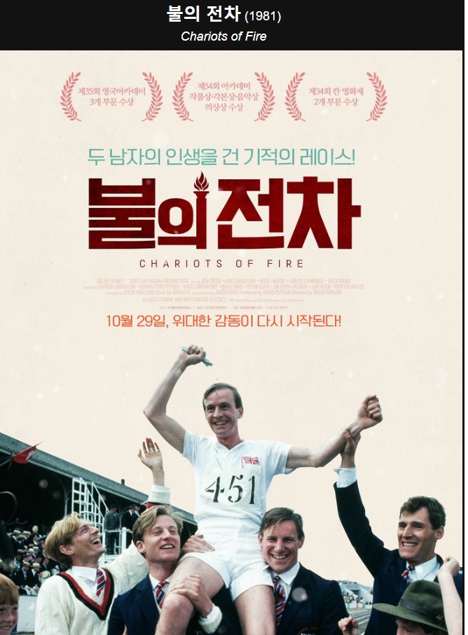 육상 영화 '불의 전차(Chariots of Fire)' 포스터. 