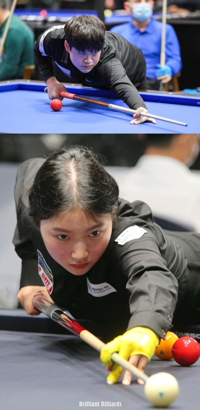 예선2라운드부터 시작하는 고교생 손준혁(위)과 홍일점 한지은(사진=파이브앤식스. 브릴리언트빌리아드)