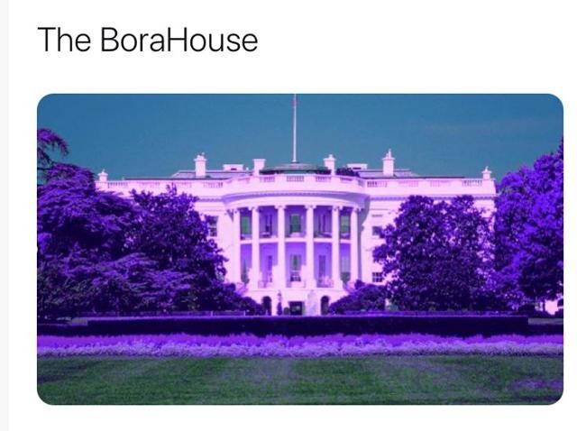 보랏빛으로 물든 백악관. 팬들이 방탄소년단 백악관 초청을 기념해 만들었다. 보라색은 방탄소년단 팬덤의 상징색이다. 사회관계망서비스 캡처