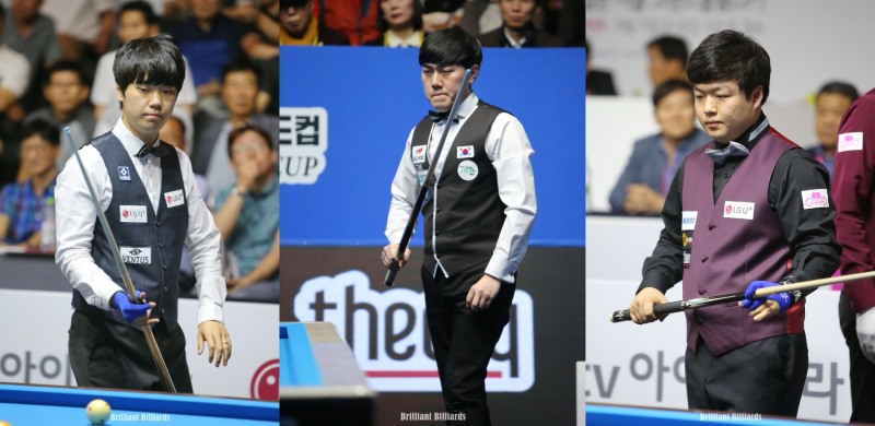 한국당구를 이끌고 있는 매탄고 3인방. 왼쪽부터 김행직, 김준태,조명우(사진=브릴리언트 빌리아드)