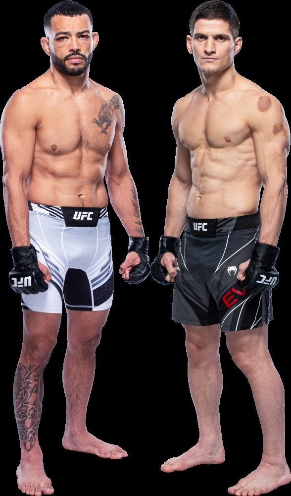 2연패를 끊어야 하는 댄 이게(왼쪽)와 UFC 6전승을 노리는 에볼로예프(사진=UFC)