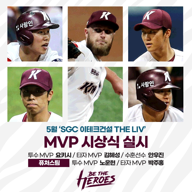 키움 히어로즈, 'THE LIV 5월 MVP' 투수에 요키시-타자 김혜성-수훈선수에 안우진 선정…퓨처스 MVP 투수 노운현, 타자 박주홍