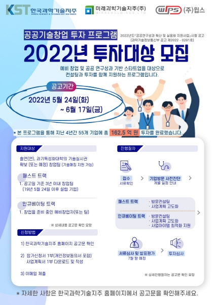 ‘2022년 공공연구성과 확신 및 실용화 사업’ 투자대상 공개 모집