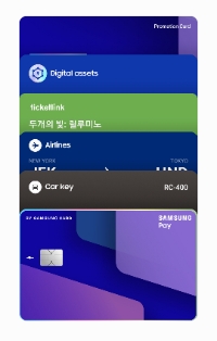 삼성페이에서 결제가 가능한 신용카드와 각종 티켓 및 탑승권 등을 보여주는 화면(예시)