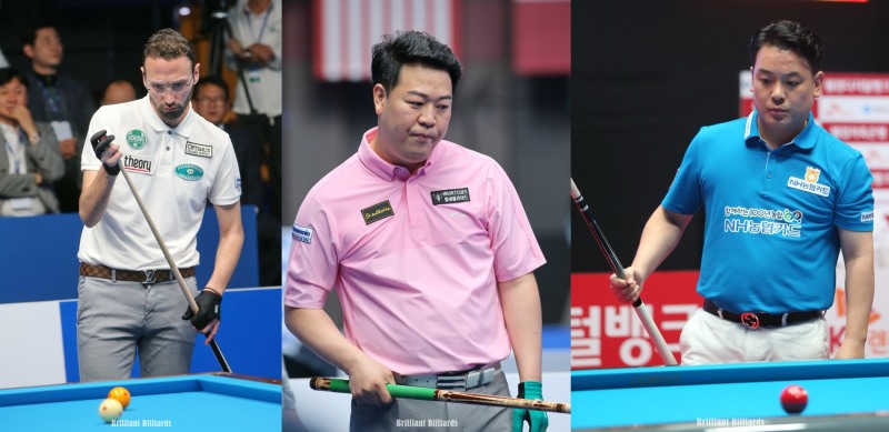 같은 D조여서 4강 가기 전 만나야 하는 카시도코스타스, 강동궁, 조재호(왼쪽부터. 사진=PBA. 브릴리언트 빌리아드)