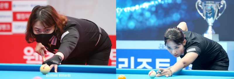 16강전서 2-0, 완승을 거둔 김민아(왼쪽)와 스롱(사진=PBA. 브릴리언트 빌리아드)