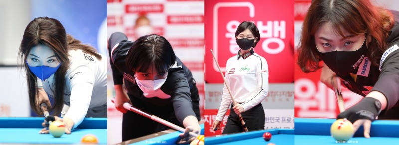 8강전에 오른 빅4. 왼쪽부터 김가영, 스롱과 이미래, 김민아(사진=PBA. 브릴리언트 빌리아드)