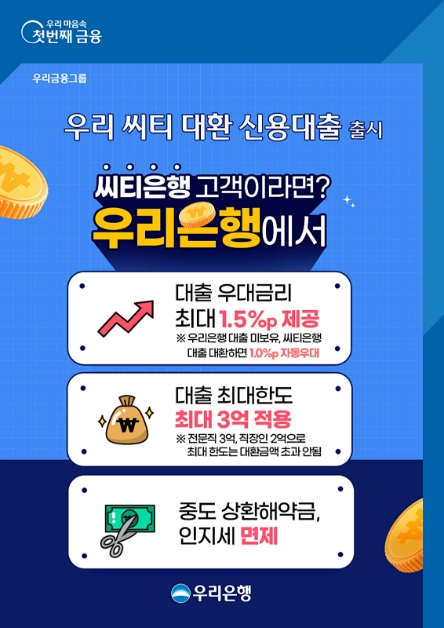 우리은행, 씨티은행 이용 고객 '신용대출 갈아타기' 전용 상품 출시