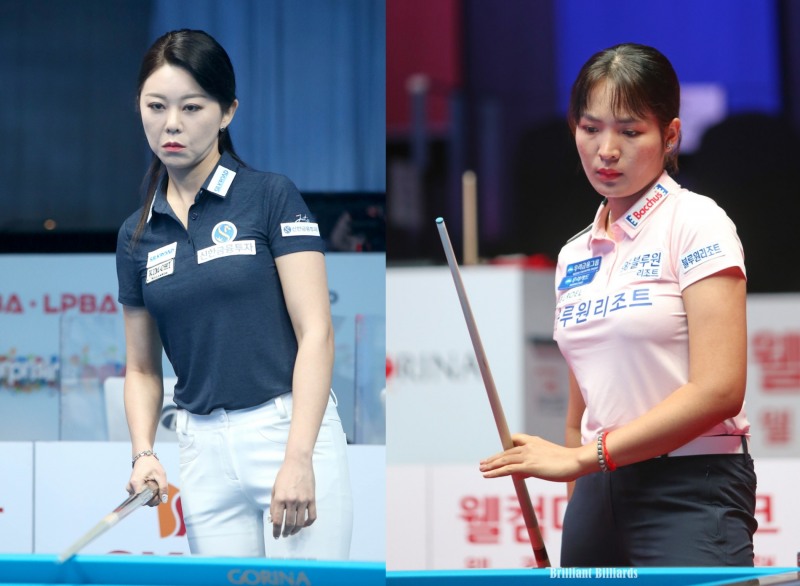 결승같은 4강전을 치를 랭킹 1,2위 김가영(왼쪽)과 스롱(사진=PBA. 브릴리언트 빌리아드)
