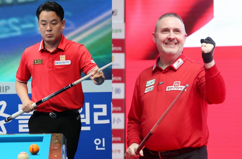 또 한번의 맞대결이 펼쳐질까. 8강에 오른 조재호(왼쪽)와 쿠드롱(사진=PBA)