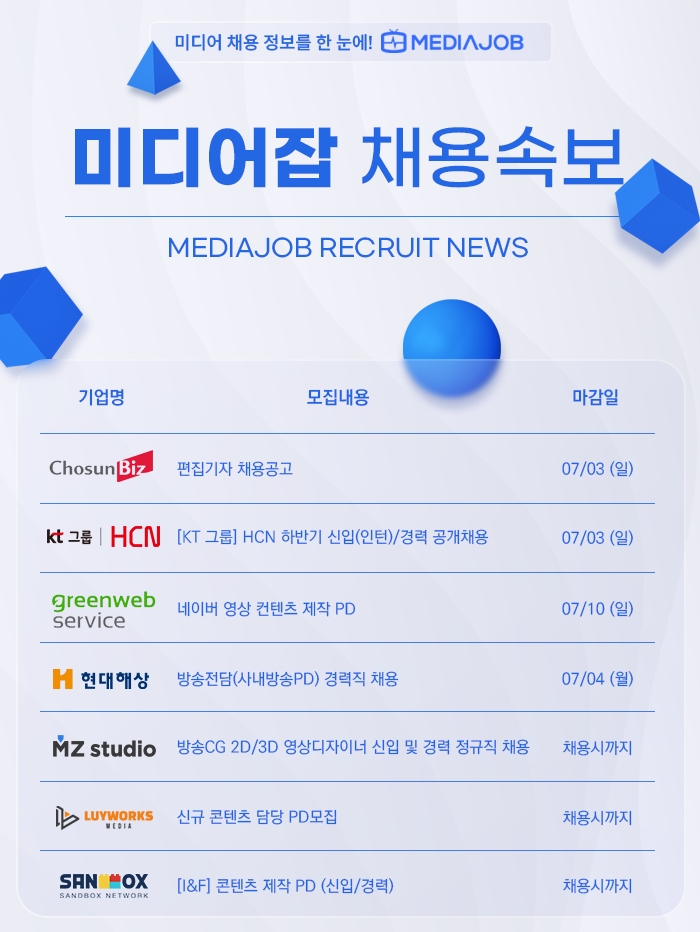 조선비즈·에이치씨엔·그린웹서비스·현대해상화재보험 신입∙경력 모집