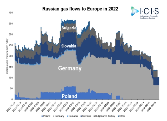 2022년 유럽국가별 러시아산 가스 수입량 추이. / 자료 = 미래에셋증권