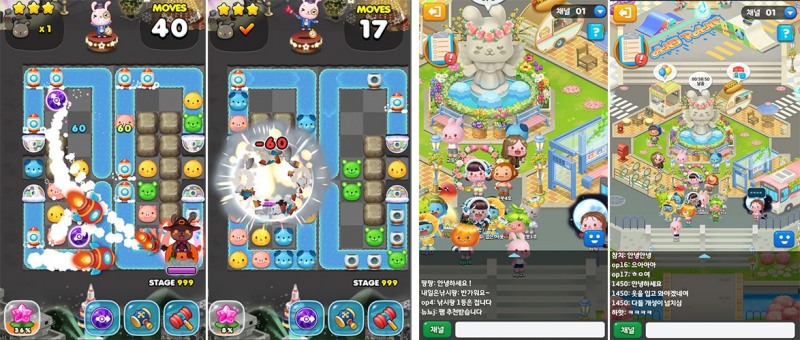 '애니팡3; 로켓보스(왼쪽)와 '애니팡4' 소셜 스퀘어.