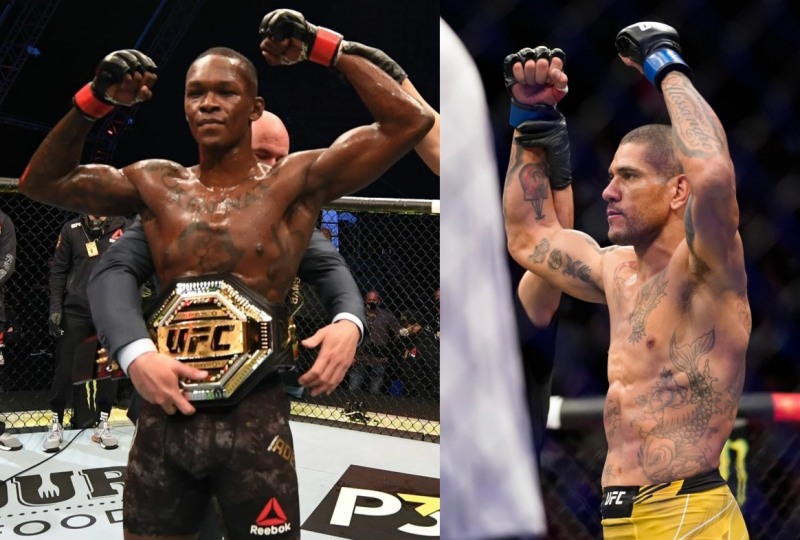 곧 타이틀전을 벌이게 된 미들급 챔피언 아데산야(왼쪽)와 페레이라(사진=UFC. AP연합)