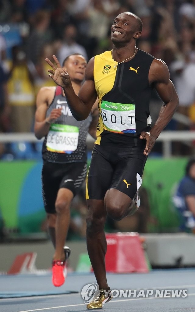 2016년 리우올림픽 육상 남자 100m서 9초81로 우승을 차지하며 3연속 우승에 성공한 우사인 볼트. 그는 끝내 가장 긴 단거리 종목인 400m에 도전하지 않았다. [연합뉴스 자료사진]