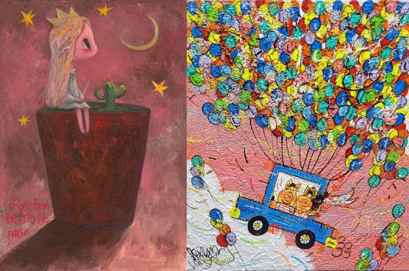 사진=잠산작가 에디션 별에서 온 장미(좌), 한상윤작가 에디션 행복한 여행(우)