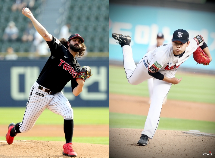 전반기에만 12승을 올린 켈리(왼쪽)와 국내투수로 가장 먼저 10승 고지에 오른 소형준