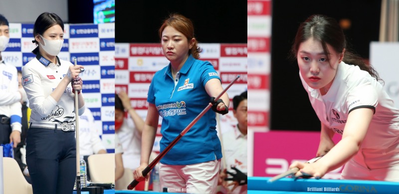 32강에 안착한 서한솔, 김민아, 김보미.(왼쪽부터. 사진=PBA. 브릴리언트 빌리아드)