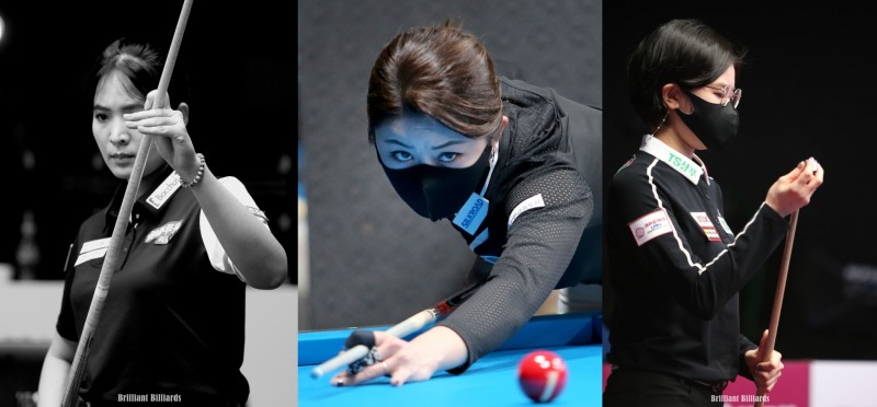 희비 갈린 다관왕. 스롱, 김가영은 32강에 올랐으나 이미래는 탈락했다.(왼쪽부터. 사진=PBA. 브릴리언트 빌리아드)