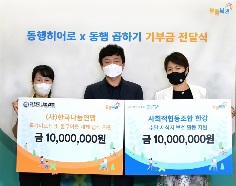 동행복권 '동행곱하기' 통해 후원 단체 기부금 전달