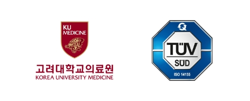 고려대학교의료원 로고(좌) 및 ISO14155 인증 마크(우)