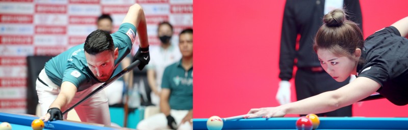 첫 가동에서 위력을 발휘한 최강의 챔피언 혼복조 카시도코스타스와 김가영(사진=PBA)