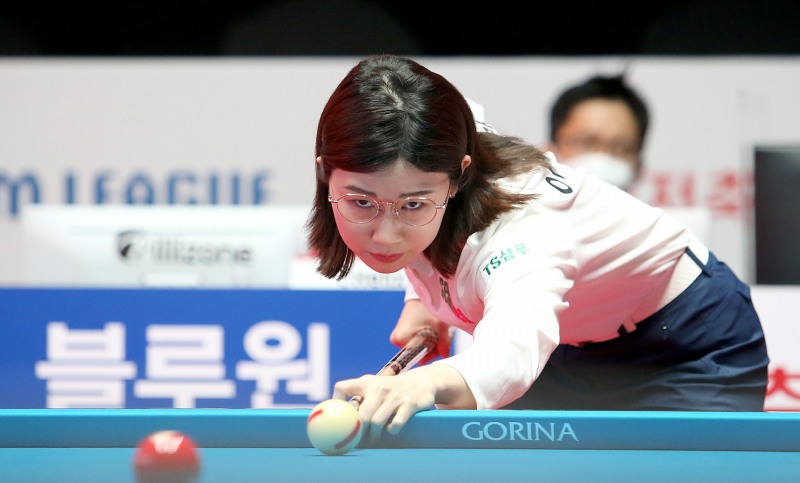 7점차를 뒤집은 대 역전 샷으로 팀의 첫승을 완성한 이미래(사진=PBA)