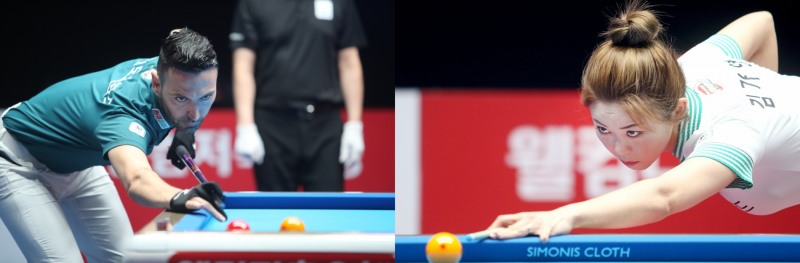 1, 2 세트와 6, 7세트 승리의 주역 필리포스(왼쪽)와 김가영(사진=PBA)