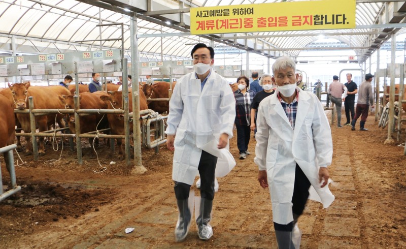 윤병태 나주시장이 축산농가를 방문한 모습 (사진제공 = 나주시)