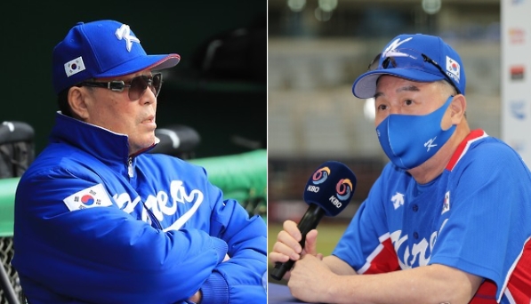 대한민국 야구 국가대표 김인식 전 감독(왼쪽)과 김경문 감독