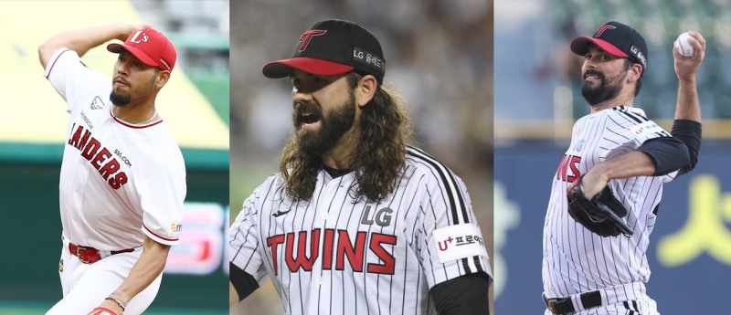 13승으로 다승 공동 1위인 폰트(왼쪽)와 켈리(가운데), 12승으로 다승 3위의 플럿코