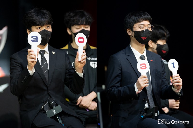 젠지 고동빈 감독(왼쪽)-T1 최성훈 감독.