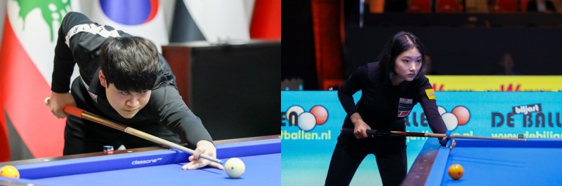 조 1위로 예선 3라운드에 진출한 손준혁(왼쪽), 한지은(사진=파이브앤식스)