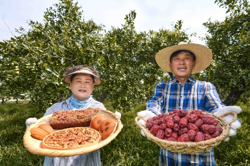 경상북도 경산시 대추 농가에서 농민들이 우수한 품질의 경산 대추로 만든 파리바게뜨 추석 선물 제품을 소개하는 모습
