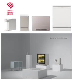 좌측 상단부터: 에코미니 정수기 그린41, 에코클린 음식물처리기, 올파워 인덕션, 14인용 식기세척기 터치온 프로, SK매직 디자인 아이덴티티, 내추럴 모노크롬(Natural Monochrome)