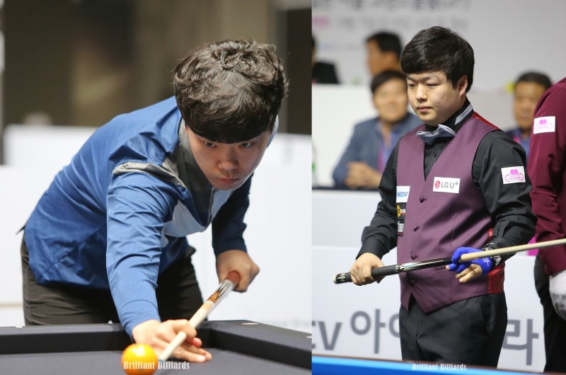 32강 첫 경기에서 싸우게 된 김행직(왼쪽)과 조명우(사진=브릴리언트 빌리아드)