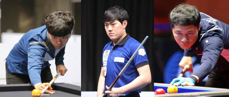 16강에 오른 김행직, 김준태, 허정한(왼쪽부터. 사진=브릴리언트 빌리아드)