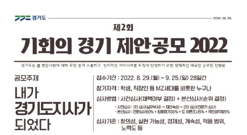 경기도, 9월 25일까지 ‘제2회 기회의 경기 제안공모 2022’ 진행