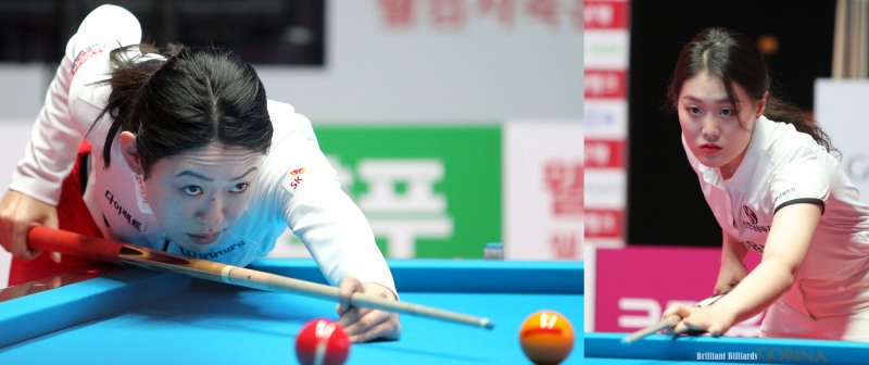 최강 스롱과 이미래를 누른 히다(왼쪽)와 김보미. 4강전서 맞 대결을 벌이게 되었다.(사진=PBA)