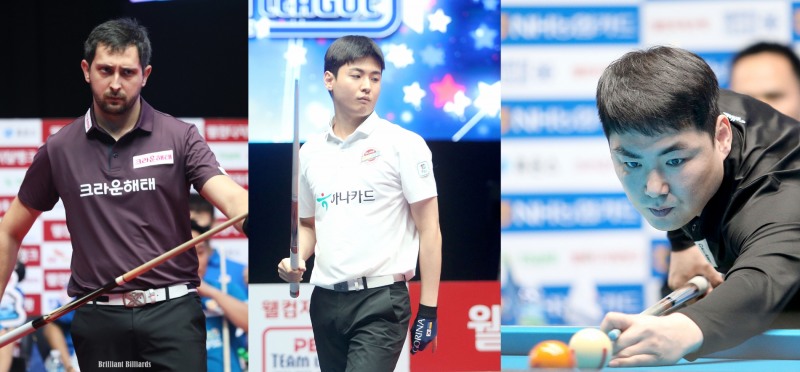 8강에 오른 마르티네스, 신정주, 이상대(왼쪽부터. 사진=PBA. 브릴리언트 빌리아드)