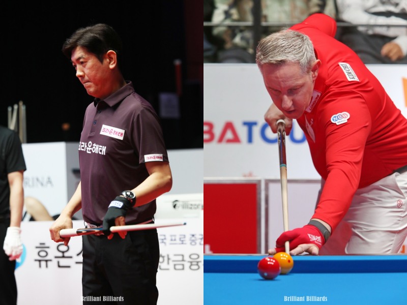 결승행을 다툴 김재근과 레펜스(사진=브릴리언트 빌리아드)