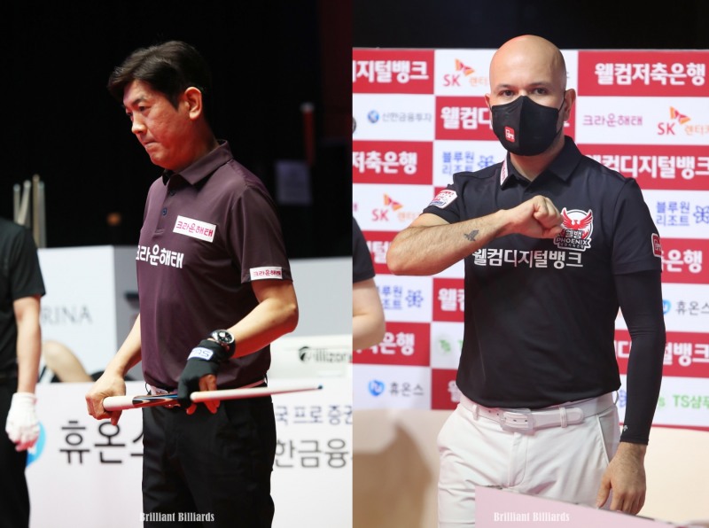 결승 대결을 벌이게 된 김재근(왼쪽),위마즈(사진=브릴리언트 빌리아드)