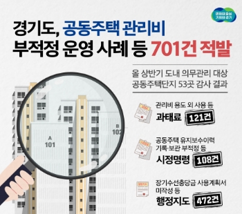 경기도, 관리비 용도 외 사용 등 공동주택 부적정 관리 사례 701건 적발
