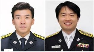 16일 잠실 LG-kt전 시구를 할 서울재난본부 강남소방서 조민건 소방사(왼쪽)과 시타자 송인성 소방장