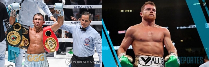 18일 1천 7백억원짜리 3차전을 벌이는 골로프킨(왼쪽)과 카넬로 알바레즈