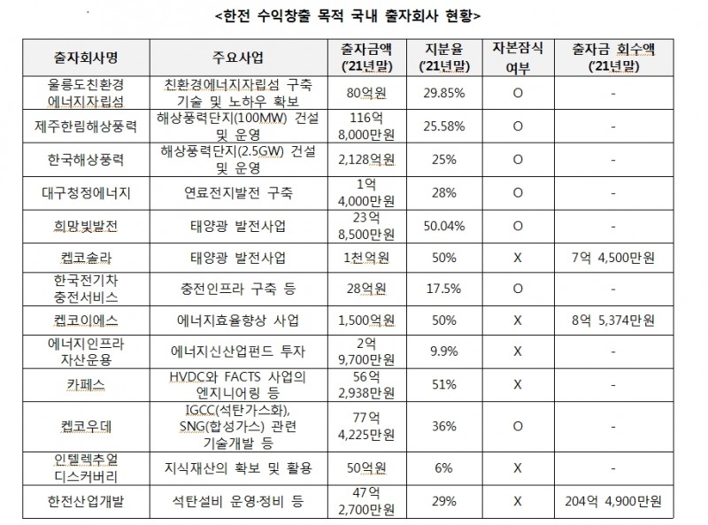 국힘 박수영 "한전 출자회사 13개 중 7개가 자본잠식...태양광·해상풍력 등 재생에너지 하는 곳"