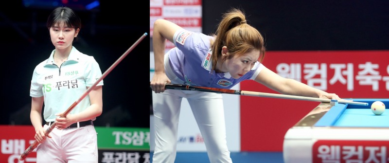 6세트 여단식에서 승리를 주도한 이미래(왼쪽)와 김가영(사진=PBA)