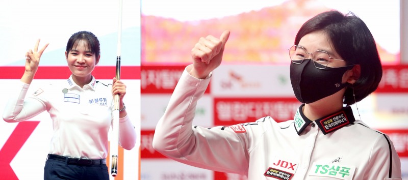 3라운드 첫 판에서 두번 붙게 된 스롱(왼쪽)과 이미래(사진=PBA)